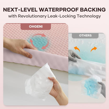 OhGeni 100% Waterproof Queen Size Mattress Protector,Soft Mattress Pad, Cooling Breathable Fitted Sheets,Washable Bed Cover,Non-Slip Deep Pocket,Noiseless for Bedroom