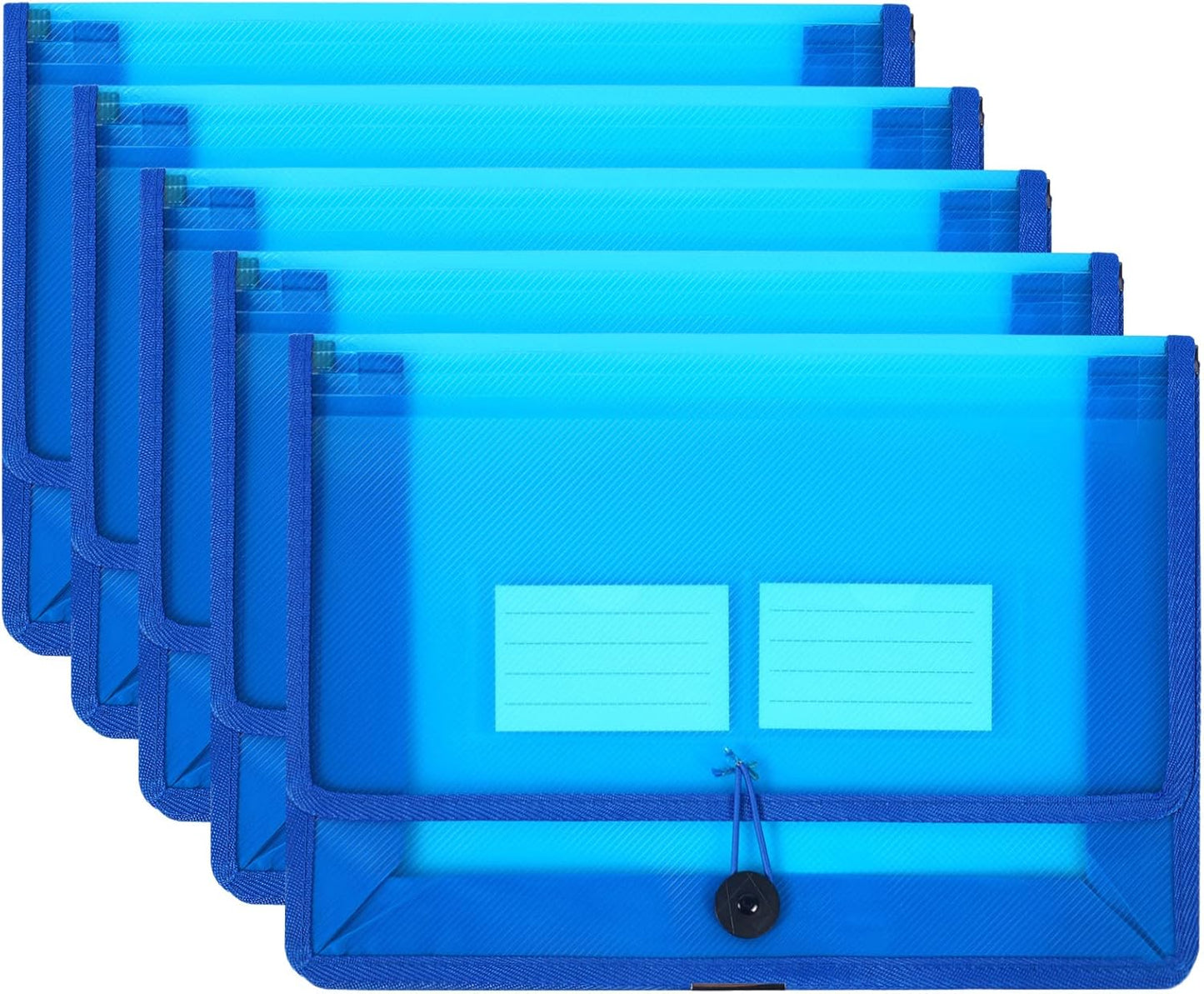 Eco-Friendly Plastic File Folders, Expanding Poly File Wallet, Transparent Expandable Envelope Organizer Document Folder with Elastic Band and Button Closure, with Small Two Pockets, 5 Colors