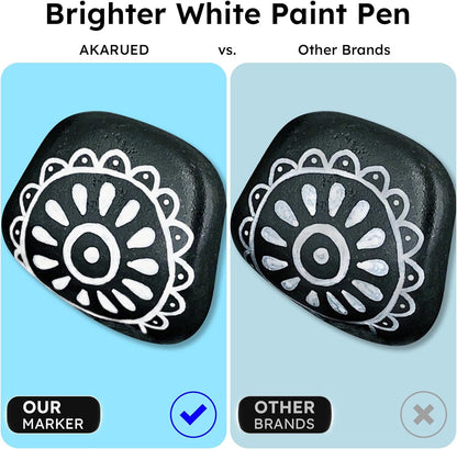 AKARUED White Paint Pen Acrylic Marker: 8 Pack 0.7mm White Paint Marker for Black Paper, Metal, Wood, Plastic, Ceramic, Metallic, Rock Painting, Drawing, Extra Fine Point, Ideal for Artist & Students
