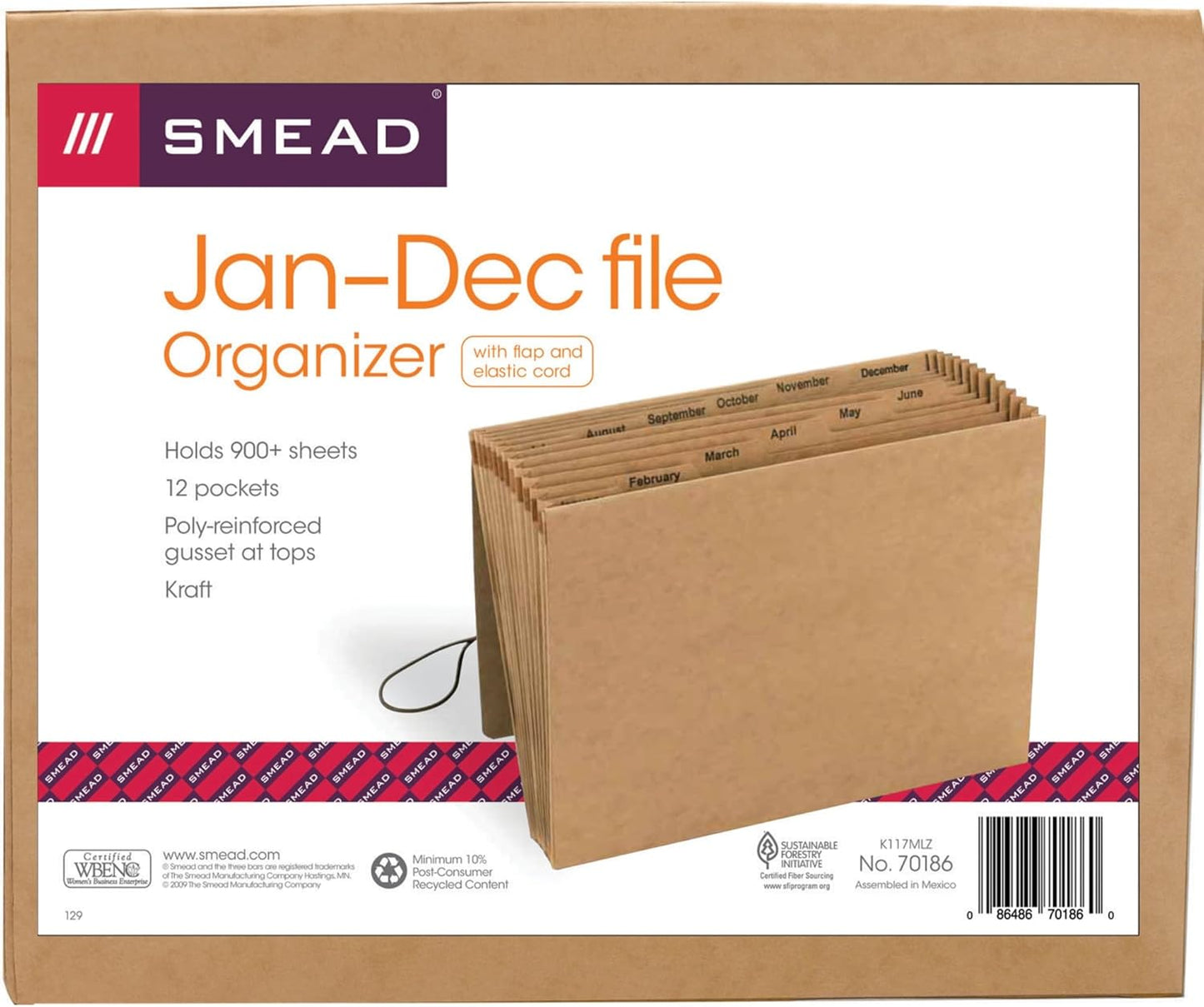 Smead Expanding File with Flap and Cord Closure, 12 Pockets, Monthly (Jan-Dec), Letter Size, Kraft (70186) (Pack of 1)