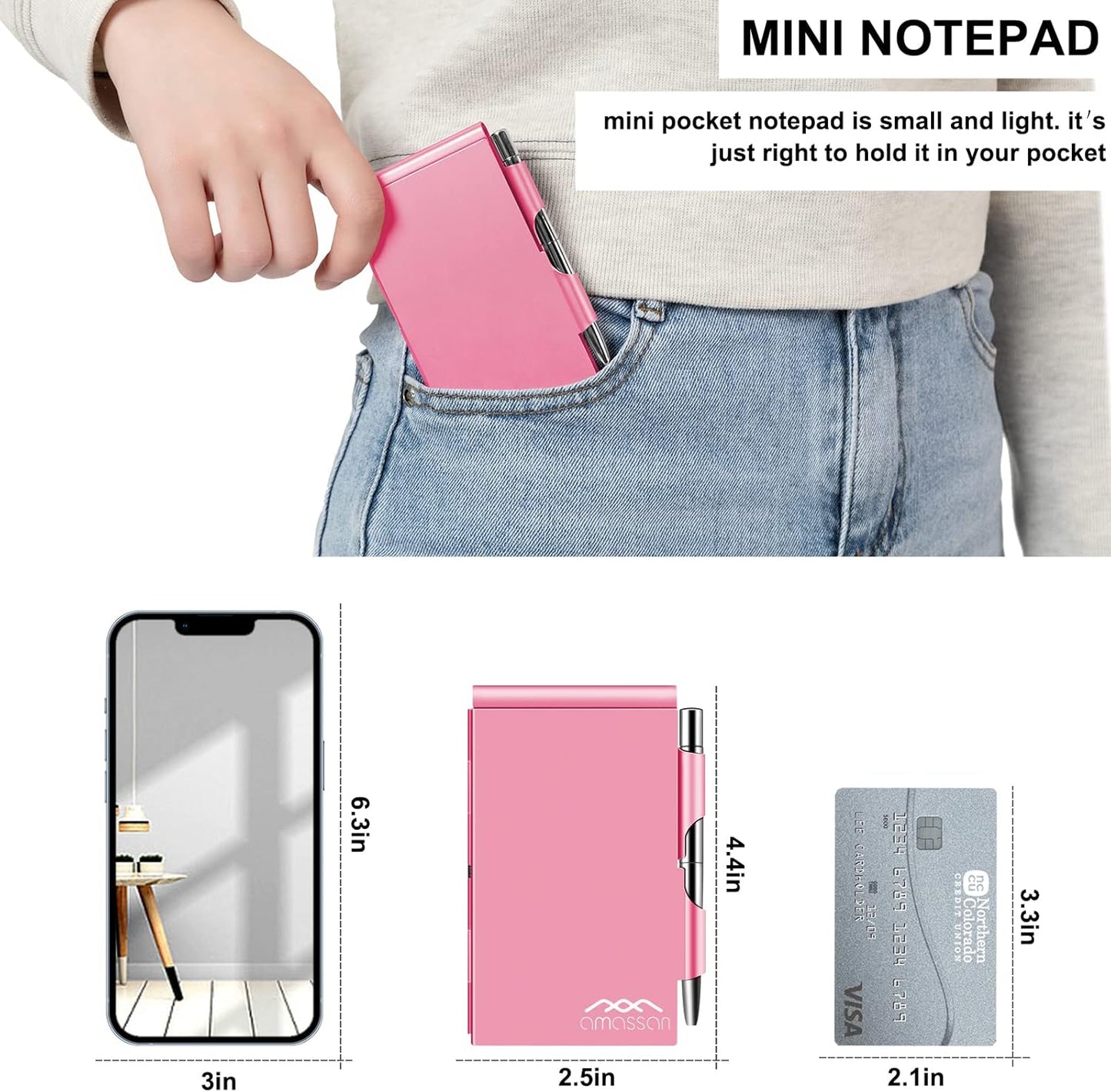 amassan Metal Small Notebook, Mini Notepad, Small Pocket Notepad Aluminum Note Case with Mini Metal Pen and 60-Page Sheets - Memo Books Note Pads(Gold)