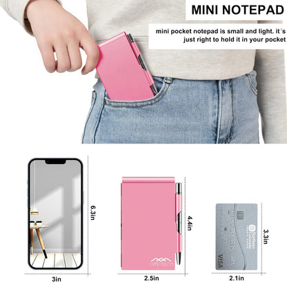 amassan Metal Small Notebook, Mini Notepad, Small Pocket Notepad Aluminum Note Case with Mini Metal Pen and 60-Page Sheets - Memo Books Note Pads(Gold)