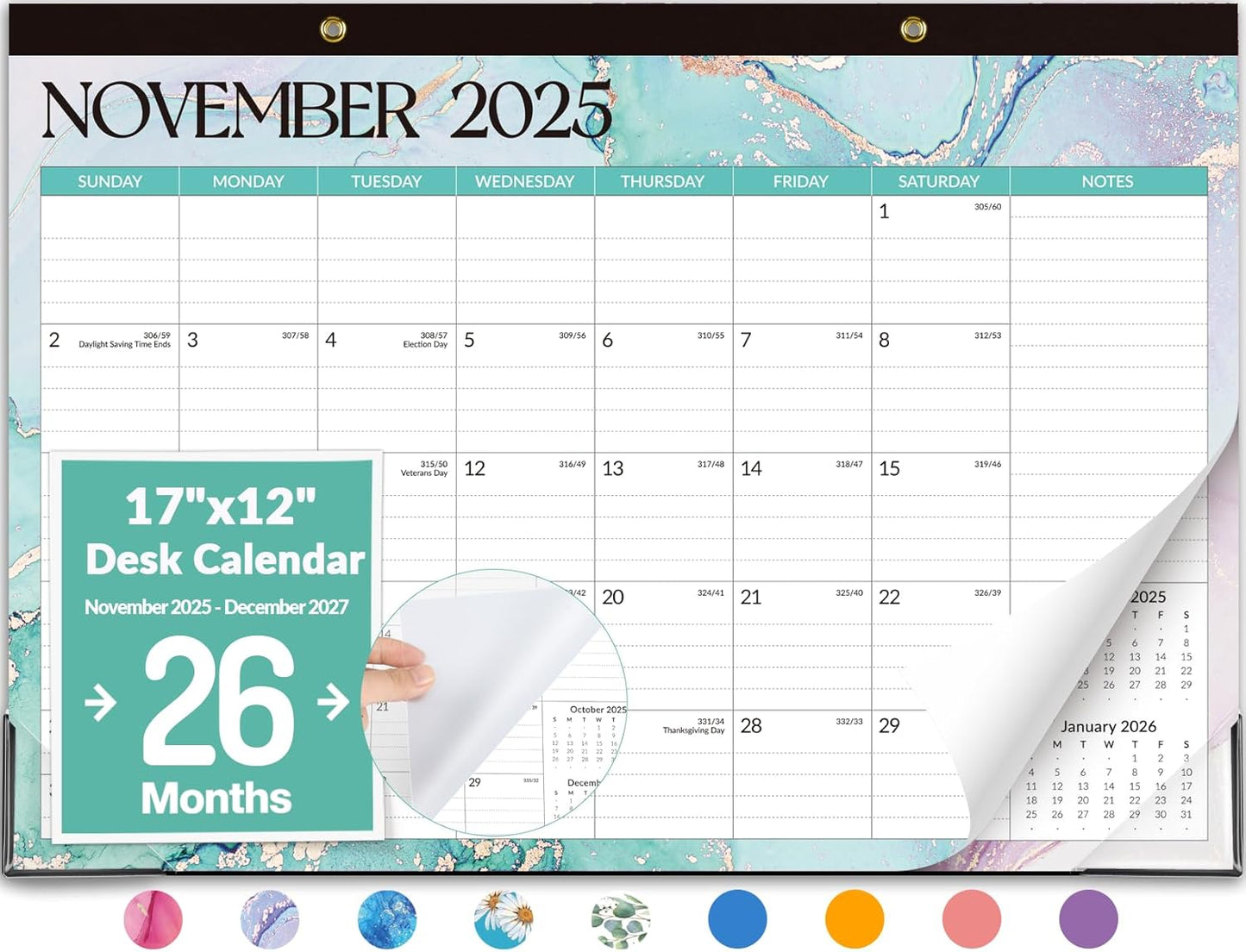 Forvencer Desk Calendar 2026-2027, 21 Months Calendar Runs from April 2026 to December 2027, 17" x 12" Large 2026 Wall Calendar Monthly Planner with Plastic Cover for Home School Office