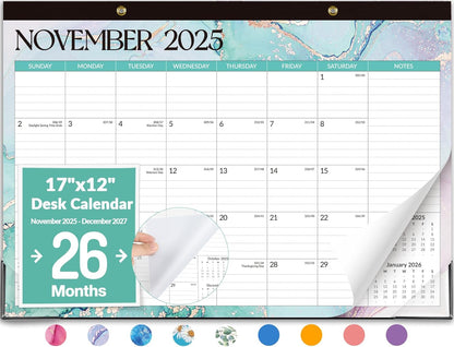 Forvencer Desk Calendar 2026-2027, 21 Months Calendar Runs from April 2026 to December 2027, 17" x 12" Large 2026 Wall Calendar Monthly Planner with Plastic Cover for Home School Office