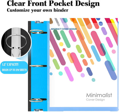 INFUN 1 Inch Telescoping 3 Ring Binder - 6PCS, Flexible Round Binder with Customizable Front Cover and Clear Catalog Pocket, 1Inch Rings, 225 Sheet Capacity-White