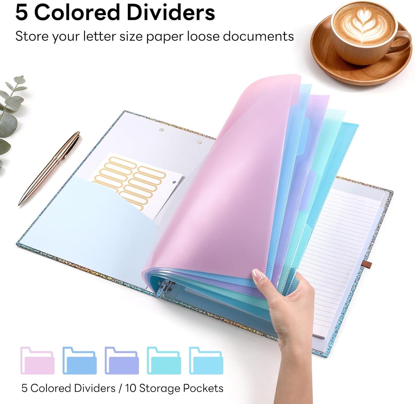 Glitter Clipboard Notebook with Storage for Letter Size, 8.5 x 11 Notepad Holder with 5 Folders and Dividers, Size 12.8X 9.7 in, Spiral Portfolio for Nursing Teacher School Supplies,.Teal