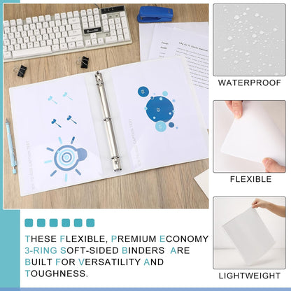 Fulmoon 12 Pcs Economy View 3 Ring Plastic Binder 12.2 x 9.8 Inch Plastic Round Ring Binders with Pockets Notebinder for Meetings for Home, Office, School(White, 1/2 Inch)