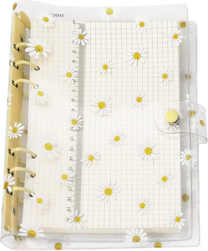 A6 A5 6-Holes Colorful PVC Cover Round Ring View Binder with Snap Button Closure File Folder for Loose Leaf Sheet Protectors Notebook Refill (Pink Daisy, A5 Mini Set) - Colors B