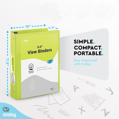 3 Inch Binder 3 Ring Binders Green, Slant D-Ring 3” Clear View Cover with 2 Inside Pockets, Heavy Duty Colored School Supplies Office and Home Binders – By Enday