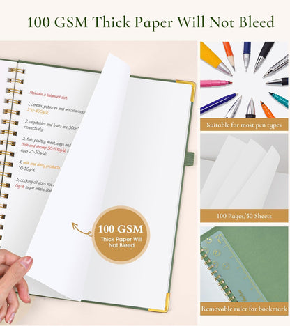 Hardcover Spiral Notebook Journal 8.5” x 11”, A4 Large Leather Notebooks for Women Men, Lined College Ruled Notebook, 50 Sheets/100 Pages, Spiral Bound Journals for Work School Note Taking, Green