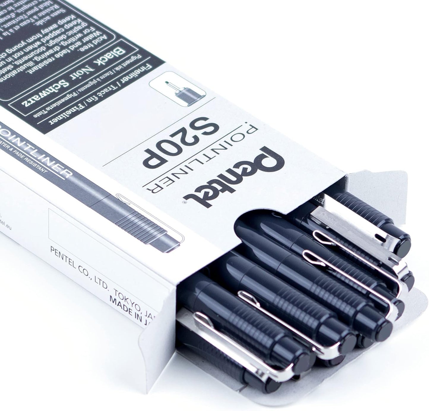 Pentel Arts Pointliner Drawing Pen, 0.3mm, Black Ink, Box of 12 Pens (S20P-3A)