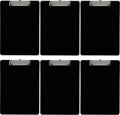Trade Quest Plastic Clipboard Opaque Color Letter Size Low Profile Clip (Pack of 6) (Black)