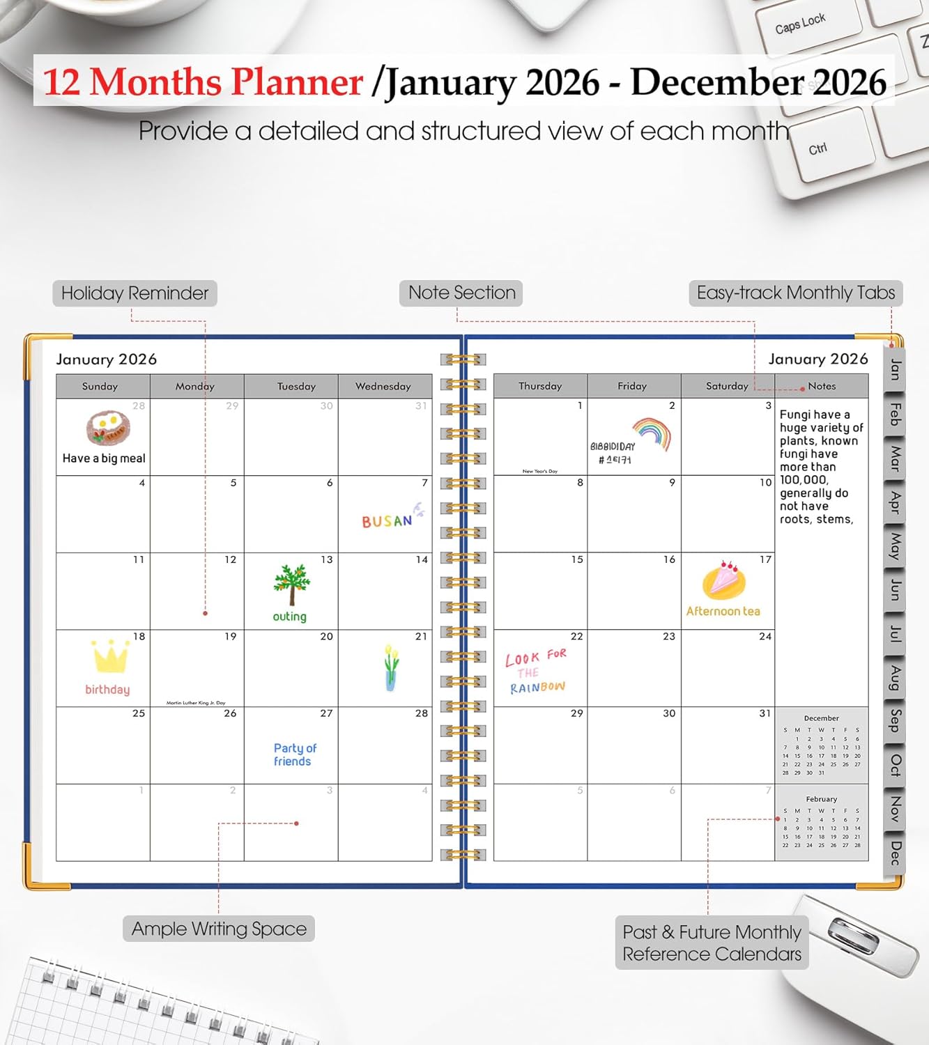 2026 Planner, Weekly and Monthly Calendar Planner from January 2026 - December 2026, 8.5" x 11" Hardcover Leather Hourly Appointment Book with Tabs, Spiral Daily Planners for School Work Home, Green