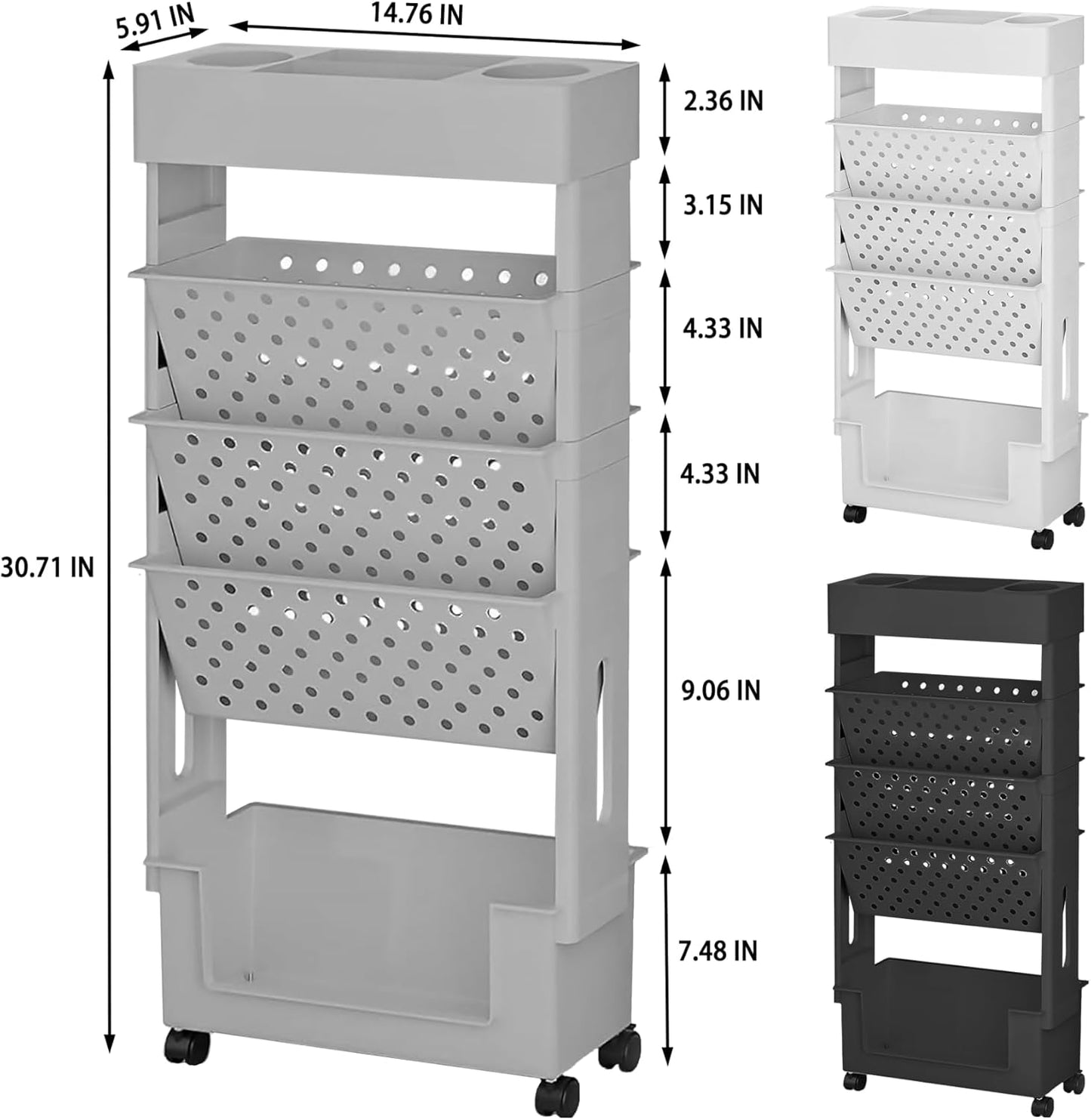 BYFU 6-Tier Movable Bookshelf Cart, Rolling File Storage Paper Organizer Mobile Bookcase with Wheels for Home Office Study Classroom, Black