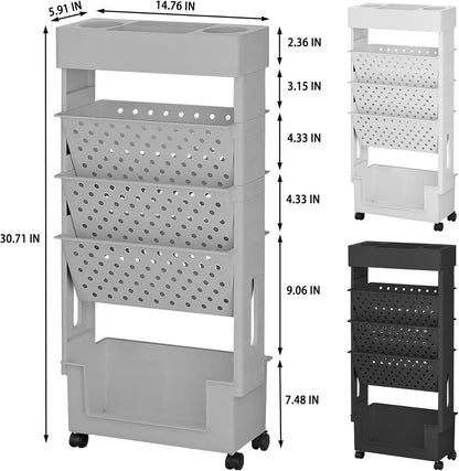 BYFU 6-Tier Movable Bookshelf Cart, Rolling File Storage Paper Organizer Mobile Bookcase with Wheels for Home Office Study Classroom, Black
