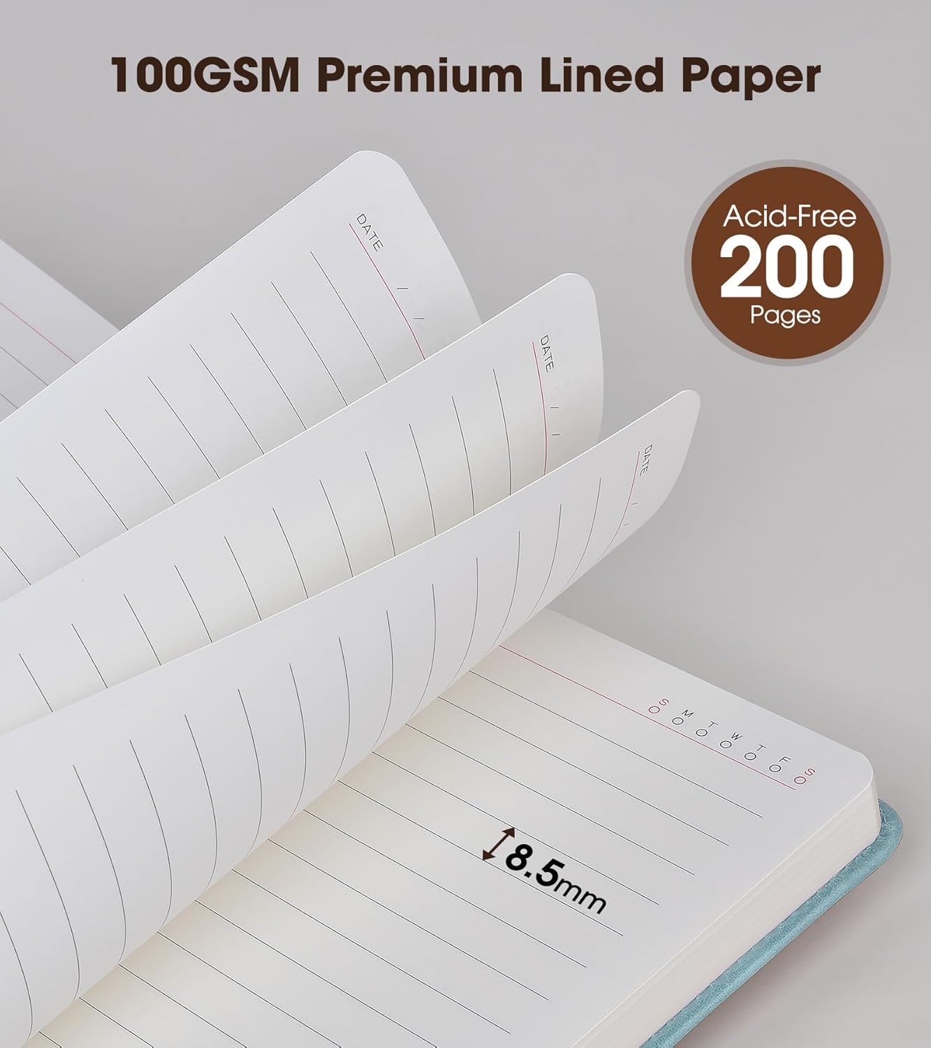 Lined Journal Notebook with Pen, A5 Personalized Hardcover Leather Journal for Men Women, 200 Pages 100 GSM Thick Paper College Ruled Notebooks for Work Travel School Writing Diary 5.9" X 8.4" Black