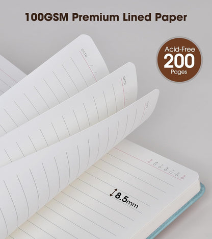 Lined Journal Notebook with Pen, A5 Personalized Hardcover Leather Journal for Men Women, 200 Pages 100 GSM Thick Paper College Ruled Notebooks for Work Travel School Writing Diary 5.9" X 8.4" Black