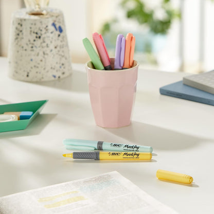 BIC Highlighter Grip Pastel, Highlighter Pens with Adjustable Chisel Tip, Rubber Grip for Extra Comfort, Assorted Colours, Pack of 6
