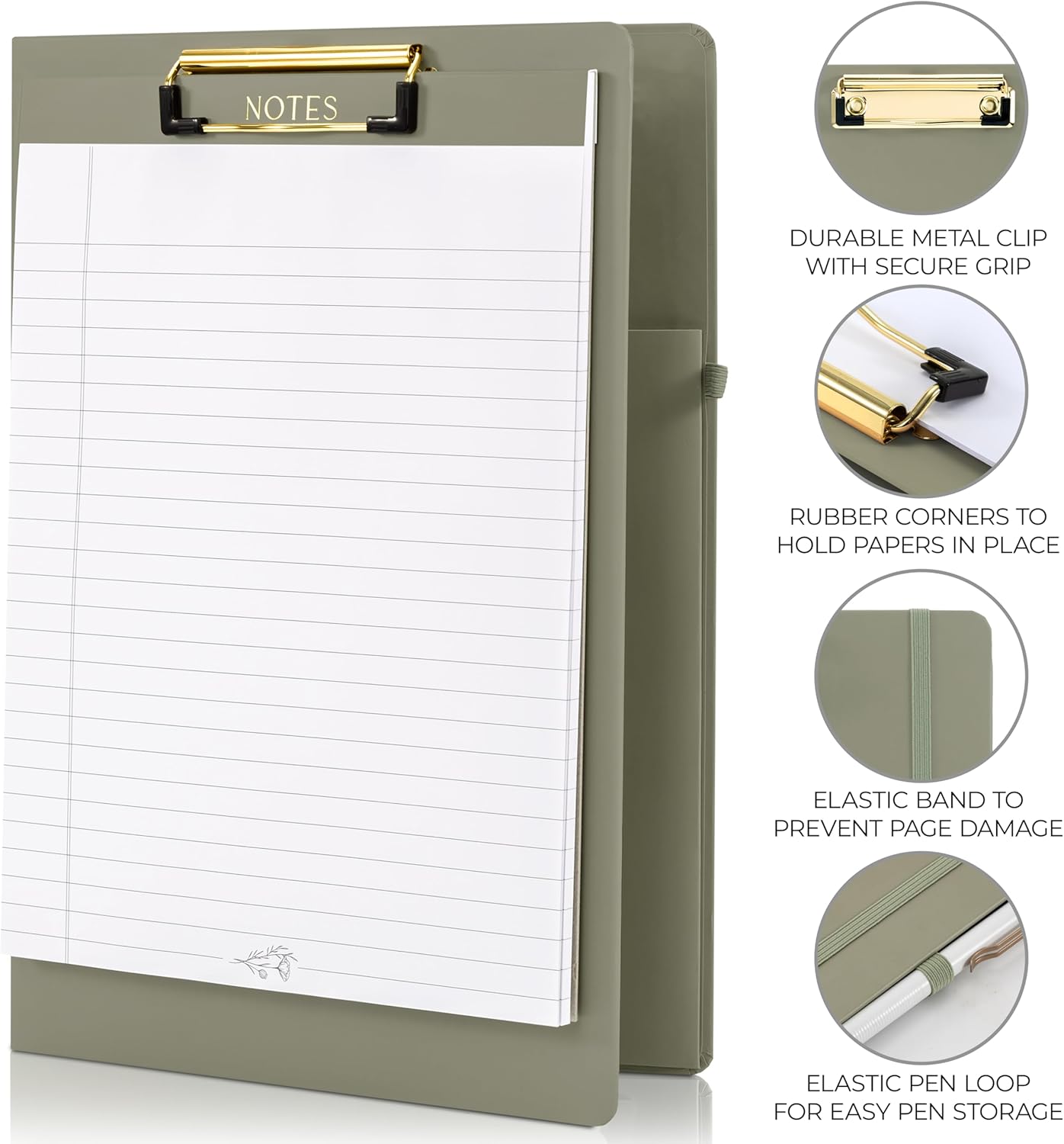 Aesthetic Clipboard Folio with Refillable Lined Notepad & Interior Pocket – Cute Padfolio/Legal Pad Holder for Women – Easily Organize Notes at Work, School, or Home