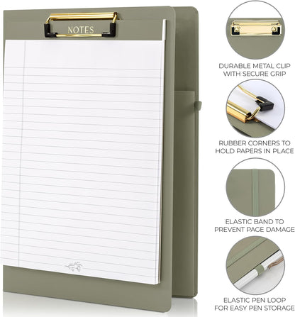 Aesthetic Clipboard Folio with Refillable Lined Notepad & Interior Pocket – Cute Padfolio/Legal Pad Holder for Women – Easily Organize Notes at Work, School, or Home