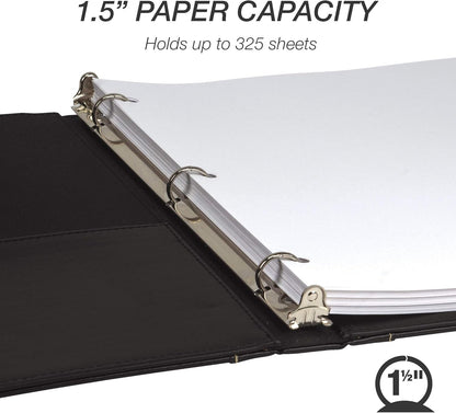 Samsill 1 Inch 3 Ring Binder, Leather, Black with Contrast Stitching, 8.5X 11 Inch, 3 Rings, Notebook Binder, Portfolio Organizer, Planner, Journal