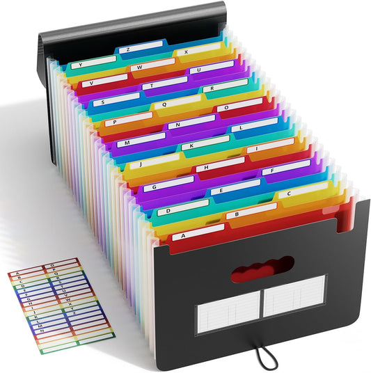 ABC life 26 Pockets Accordion File Organizer, Expanding File Folders, Portable Monthly Bill Receipt Organizer with Colorful A-Z Tabs, Desktop Folders Letter A4 Paper Document Storage for Home Office