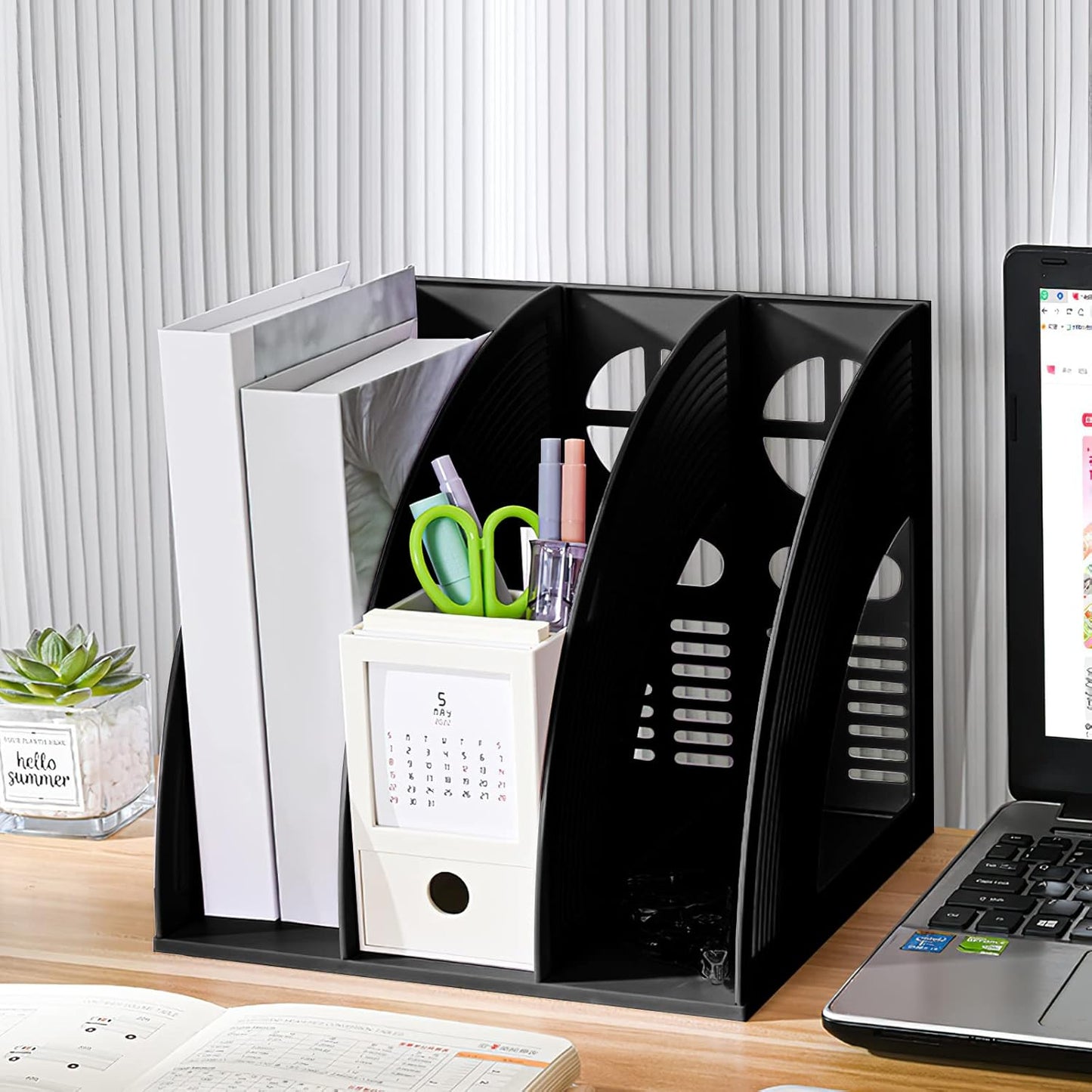 Marte Vanci Magazine File Holder Vertical PP Folder Book Desktop Organizer Plastic Storage Sturdy Vertical 4 Section Folder (Purple)