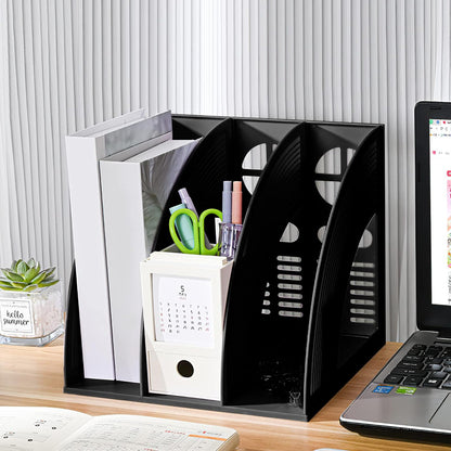 Marte Vanci Magazine File Holder Vertical PP Folder Book Desktop Organizer Plastic Storage Sturdy Vertical 4 Section Folder (Purple)