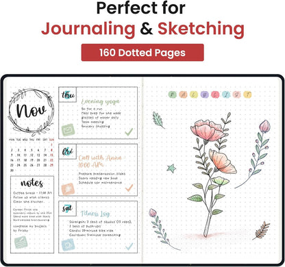 Taja Pretty Lined Journal for Women, Aesthetic Cute Hardcover Leather Journal for Writing, A5 College Ruled Notebook for Work & Note Taking, Perfect for Office School Home, 160 Pages, Meadow Flowers