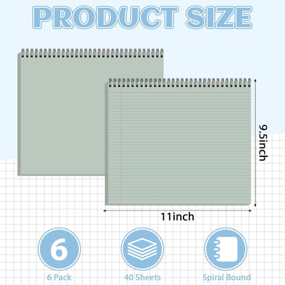 gisgfim 6 Packs 9.5" x 11" Landscape Note Pads College Ruled Notebooks Perforated Notepads 40 Sheets Punched Top Spiral Bound Notebooks 80GSM Lined Notepads for School,Office,Home (Vintage Color)