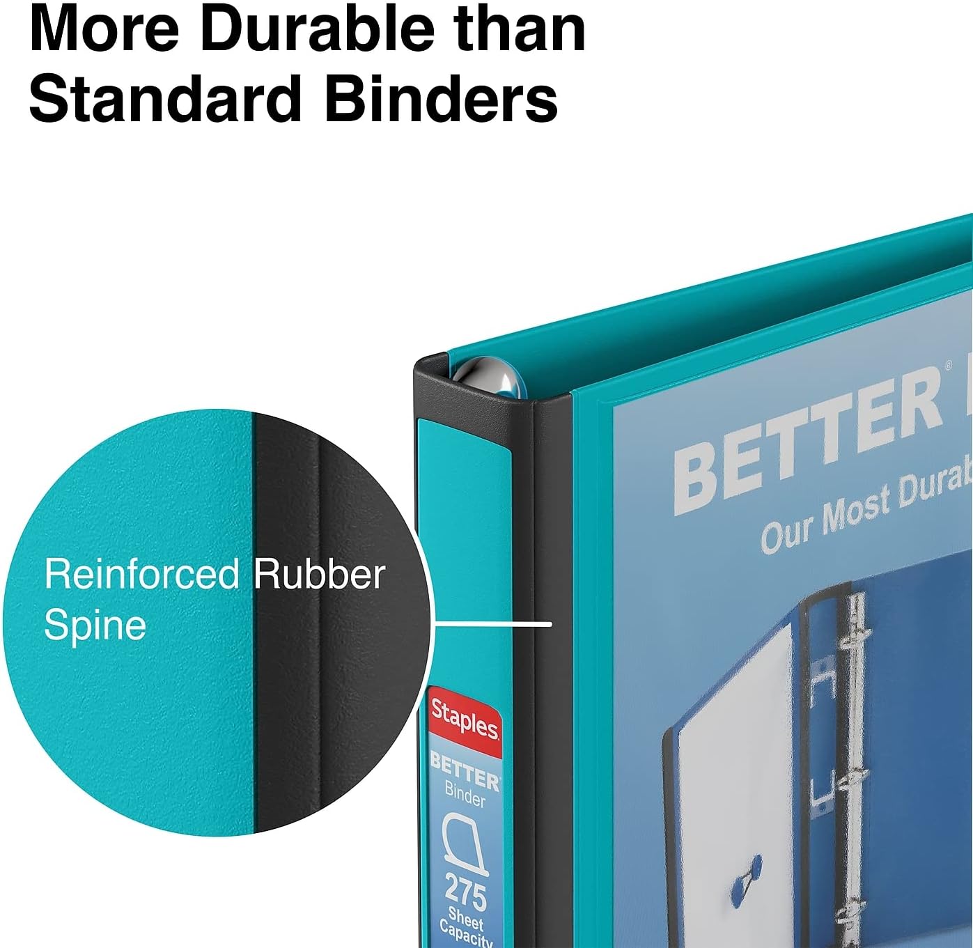 Staples Better Binder 2-Inch D-Ring View Binder, Reinforced Spine, Holds Up to 540 Sheets, Teal, for Office & School