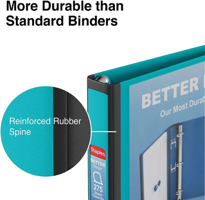 Staples Better Binder 2-Inch D-Ring View Binder, Reinforced Spine, Holds Up to 540 Sheets, Teal, for Office & School