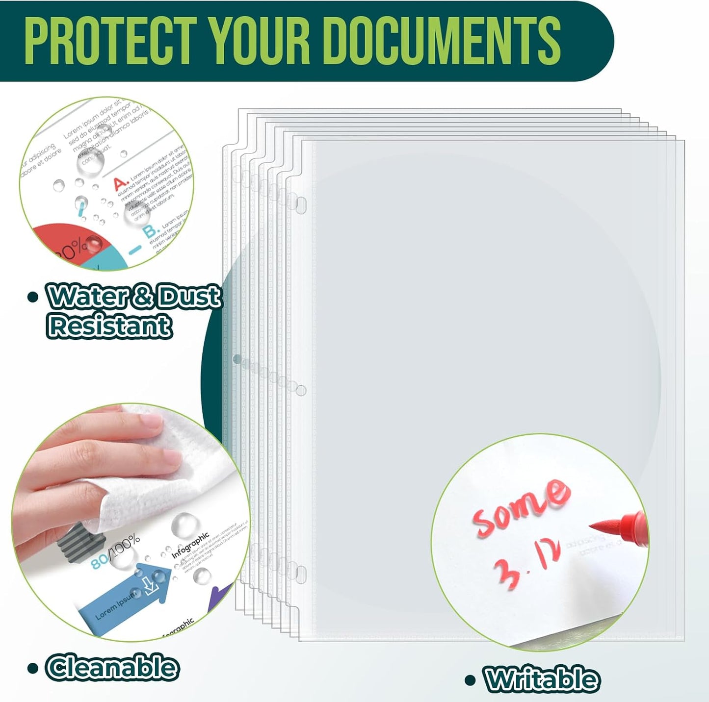 Sheet Protectors 8.5 x11 Inch Clear Page Protectors for 3 Ring Binder,100 Pack Plastic Sleeves for Paper,Documents and Photos,Top Loading Binder Sleeves Paper Protector Letter Size
