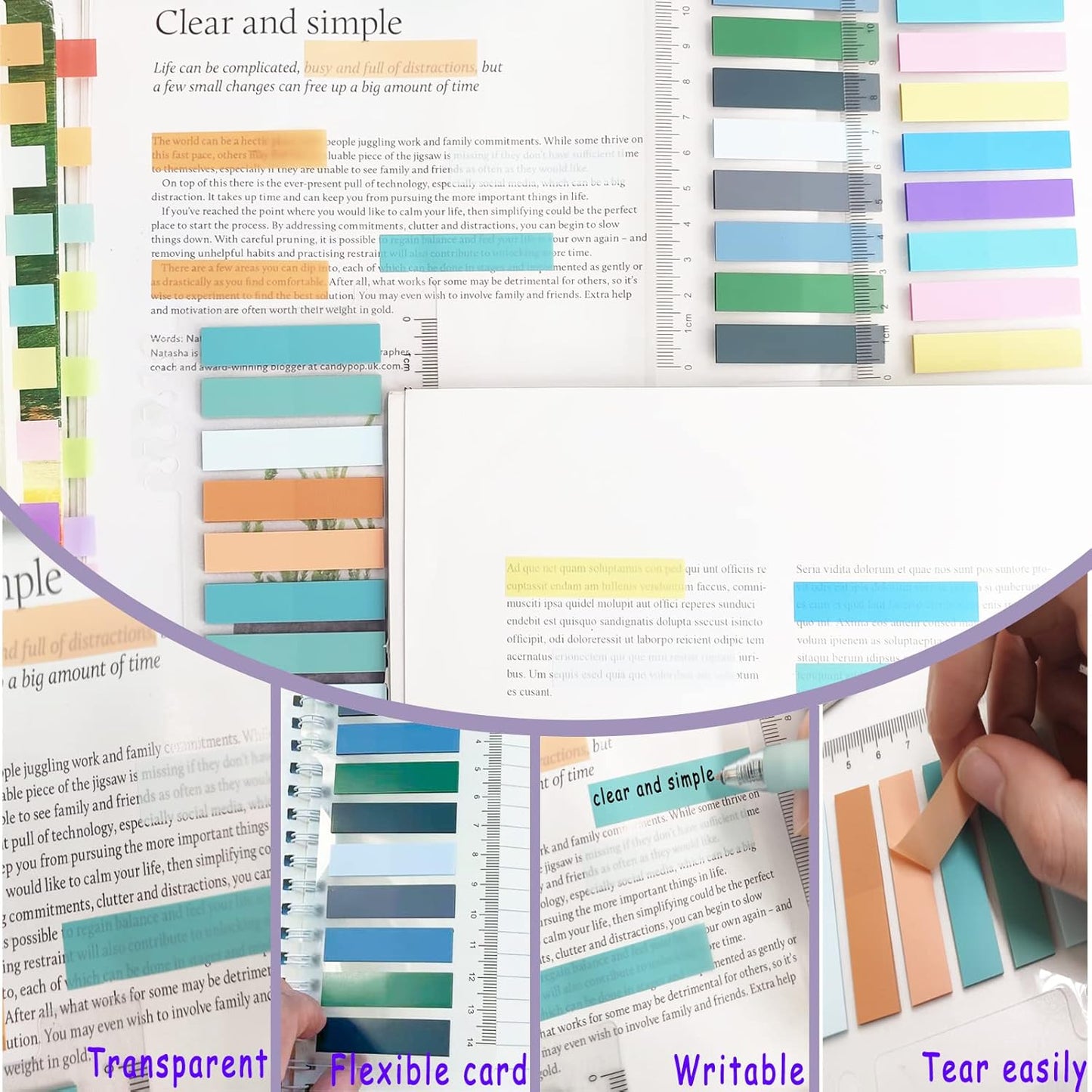 Potanro Sticky Tabs 1200 Pcs Sticky Book Tabs Colorful Annotation Tabs, Writable Transparent Sticky Notes Page Sticky Notes for School Supplies and Office Supplies (6 Sheets)