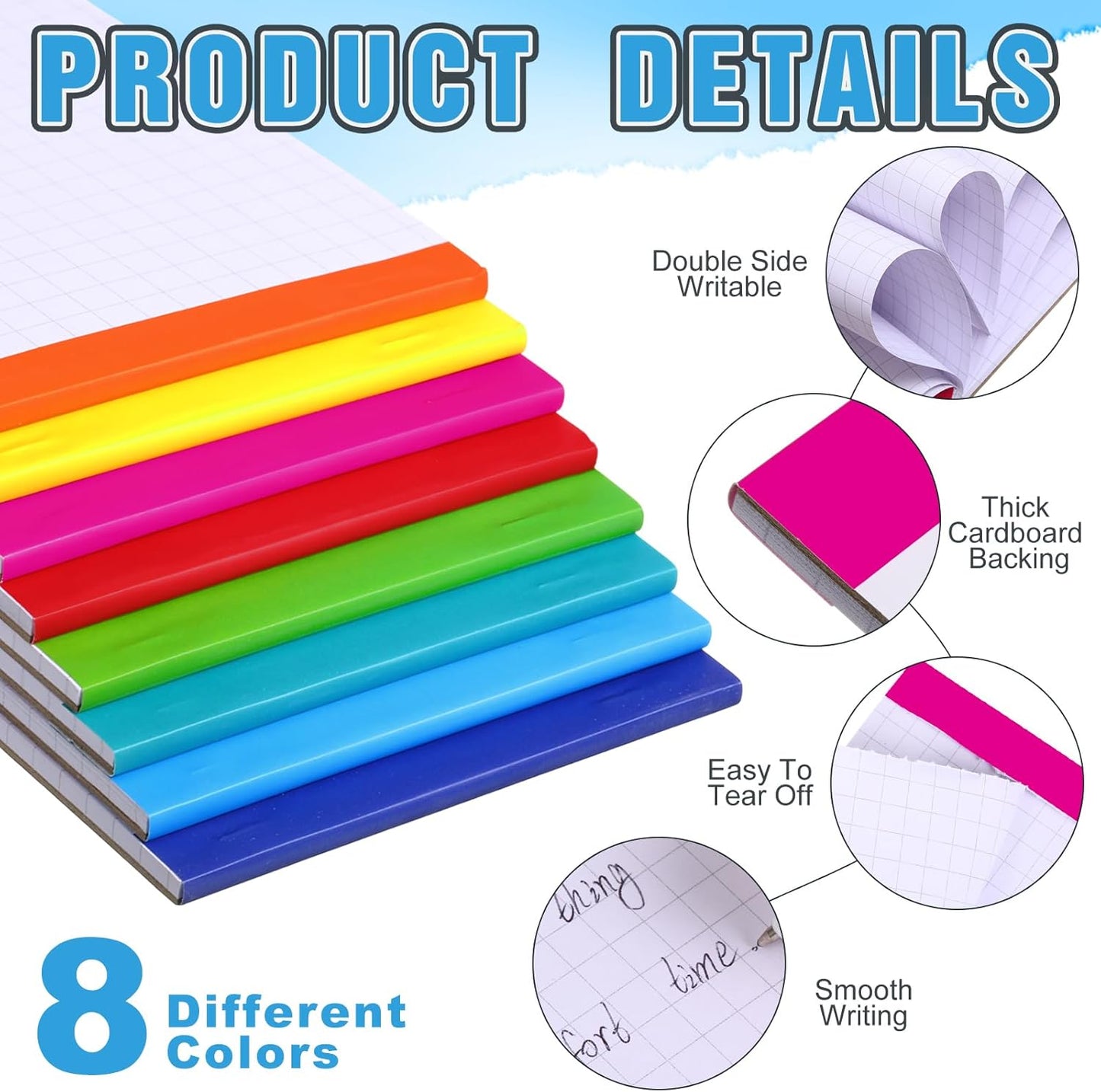 Tenceur 8 Pack Grid Paper Pad 4 x 6 Inch Graph Paper Pad, Graft Paper 30 Sheets Graph Ruled Grid Pad Notebook Notepads Memo Pads Math Grid Note Pad Scratch Pads Assorted Colors(5 Squares Per Inch)