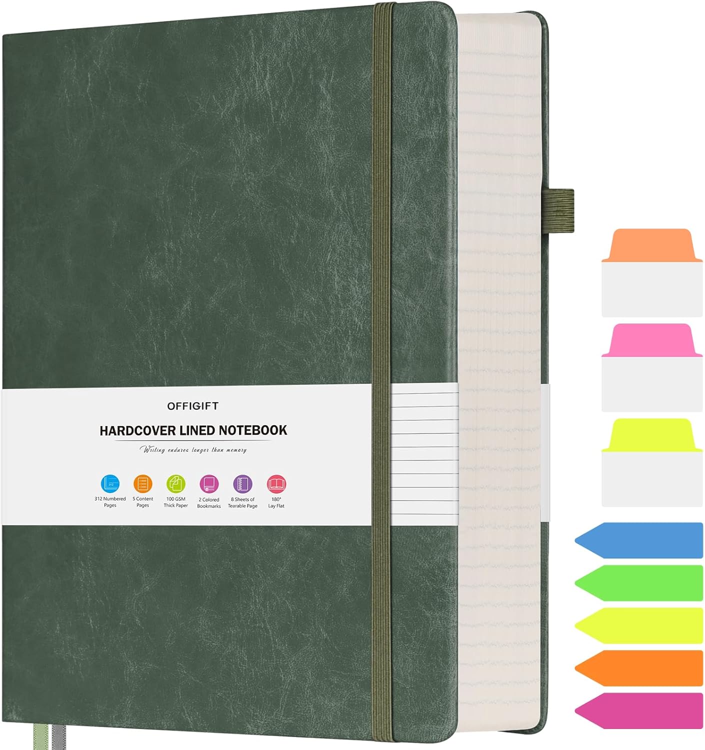 Lined Journal Notebook, Large A5 College Ruled Notebook, 312 Numbered Pages Work Notebook with Index Stickers, 100gsm Thick Paper, Hardcover Vegan Leather Journal for Women Men School Office, Black