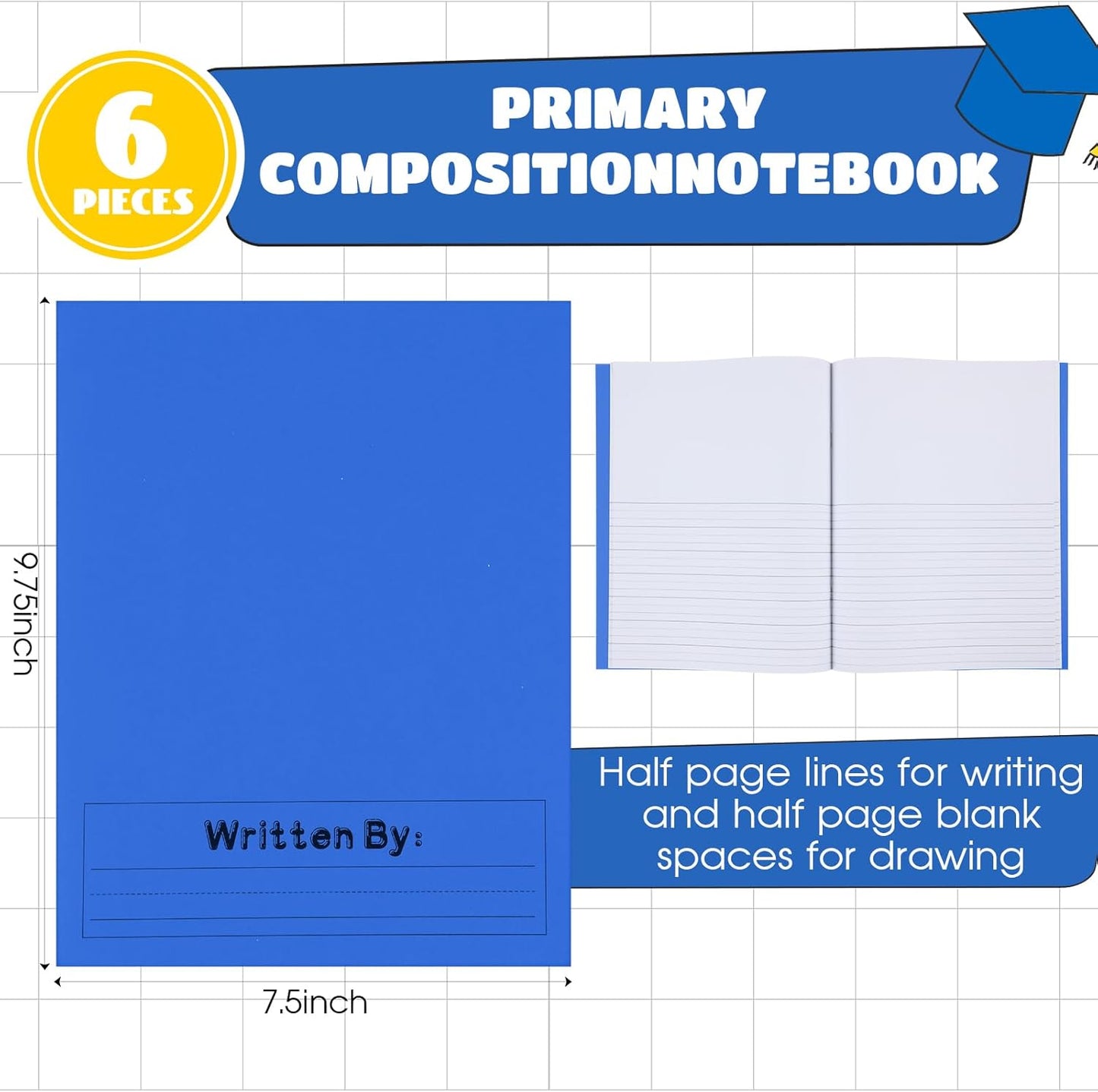 Henoyso 12 Pcs Primary Composition Notebook K-2 Primary Journal, Notebook for Kids Supplies, Bulk Blank Writing Book for Kid to Write Draw Journal 60 Page (9.8″ X 7.5″,Light Color)