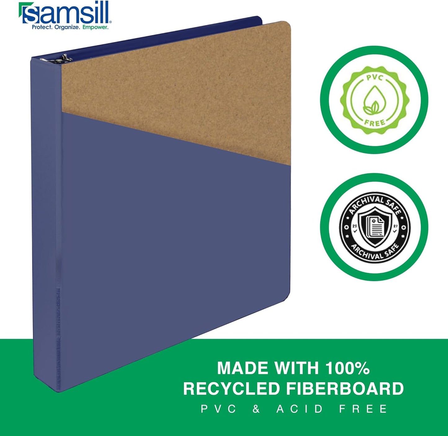 Samsill Durable 4 inch 3 Ring Binder, D Ring Binder, 100% Recycled Chipboard, Black, 2 Pack