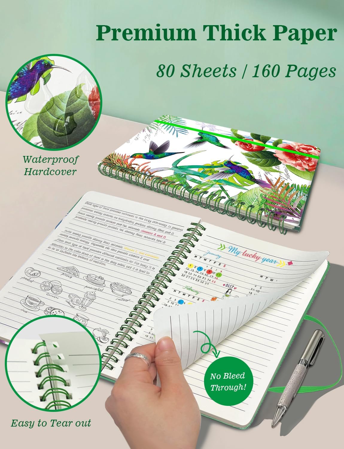 Melurika A5 Hardcover Spiral Notebook, 4 Pack 5.7x8.5 Inches Lined Journal 160 Pages College Ruled Spiral Bound Notebooks Gifts for Writing Note Taking Study Work Meeting and Travel