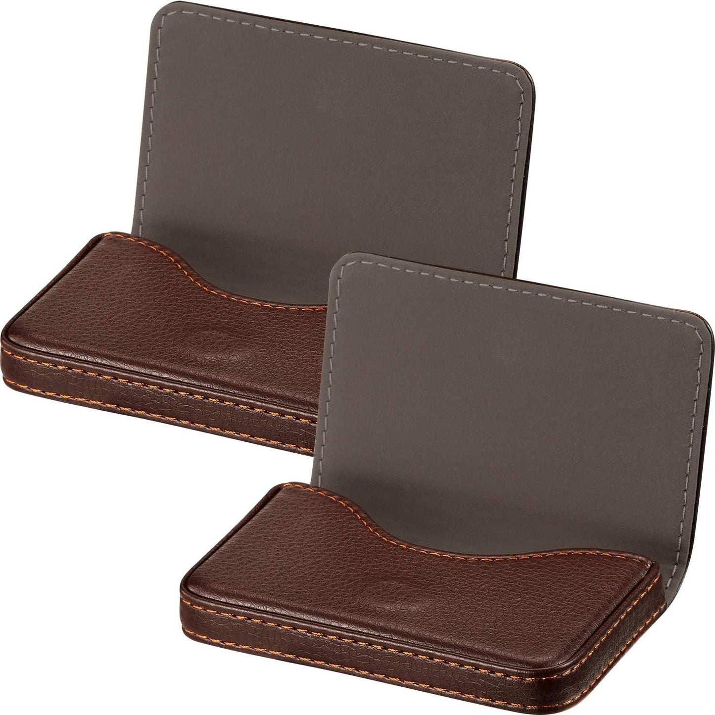 Outus 2 Pcs Business Card Holder, PU Leather Business Card Case Pocket Wallet with Magnetic Shut for Valentines Gift Adult(Black and Coffee)