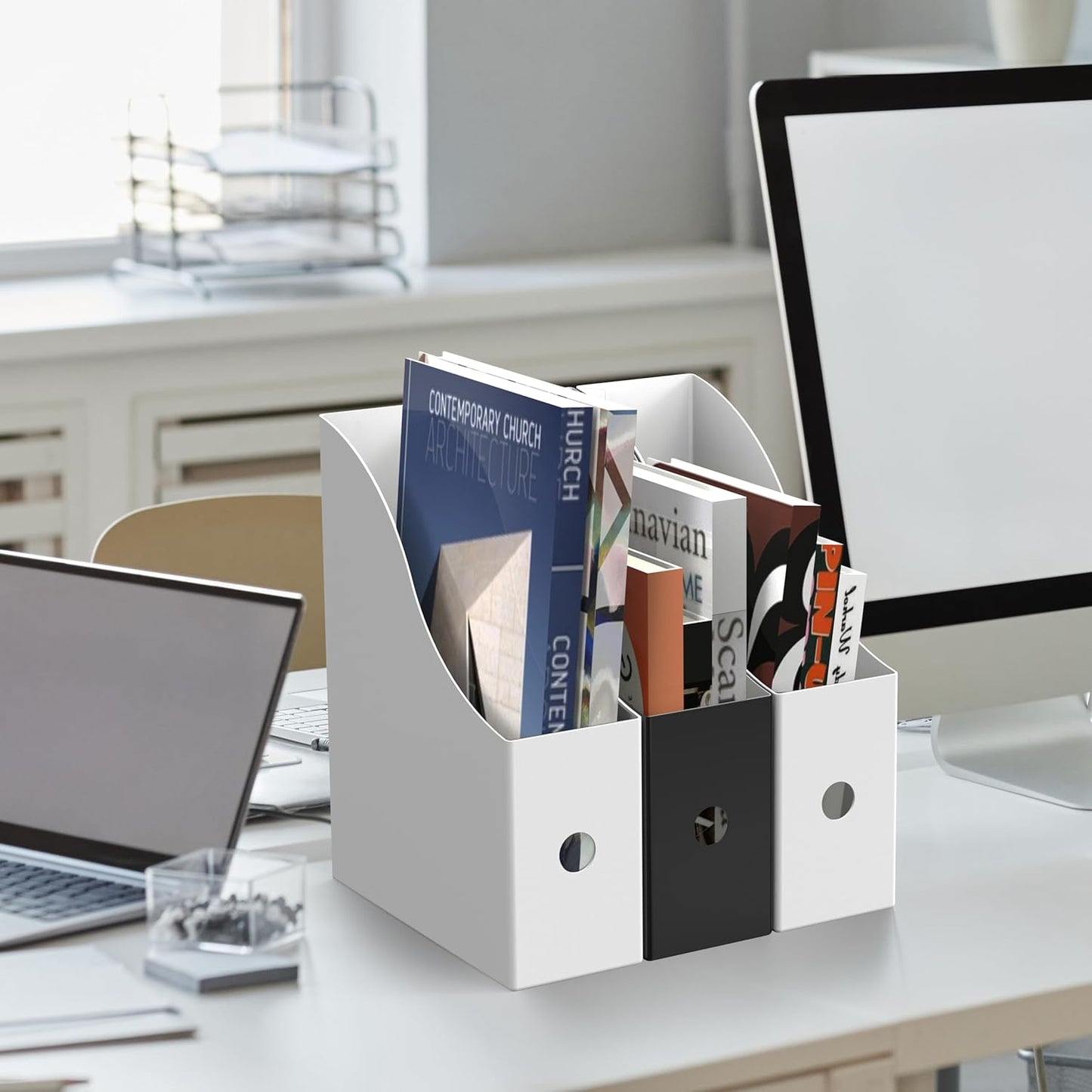 Simple Houseware 6-Pack Magazine File Holder Box, Foldable Cardboard Organizer, White
