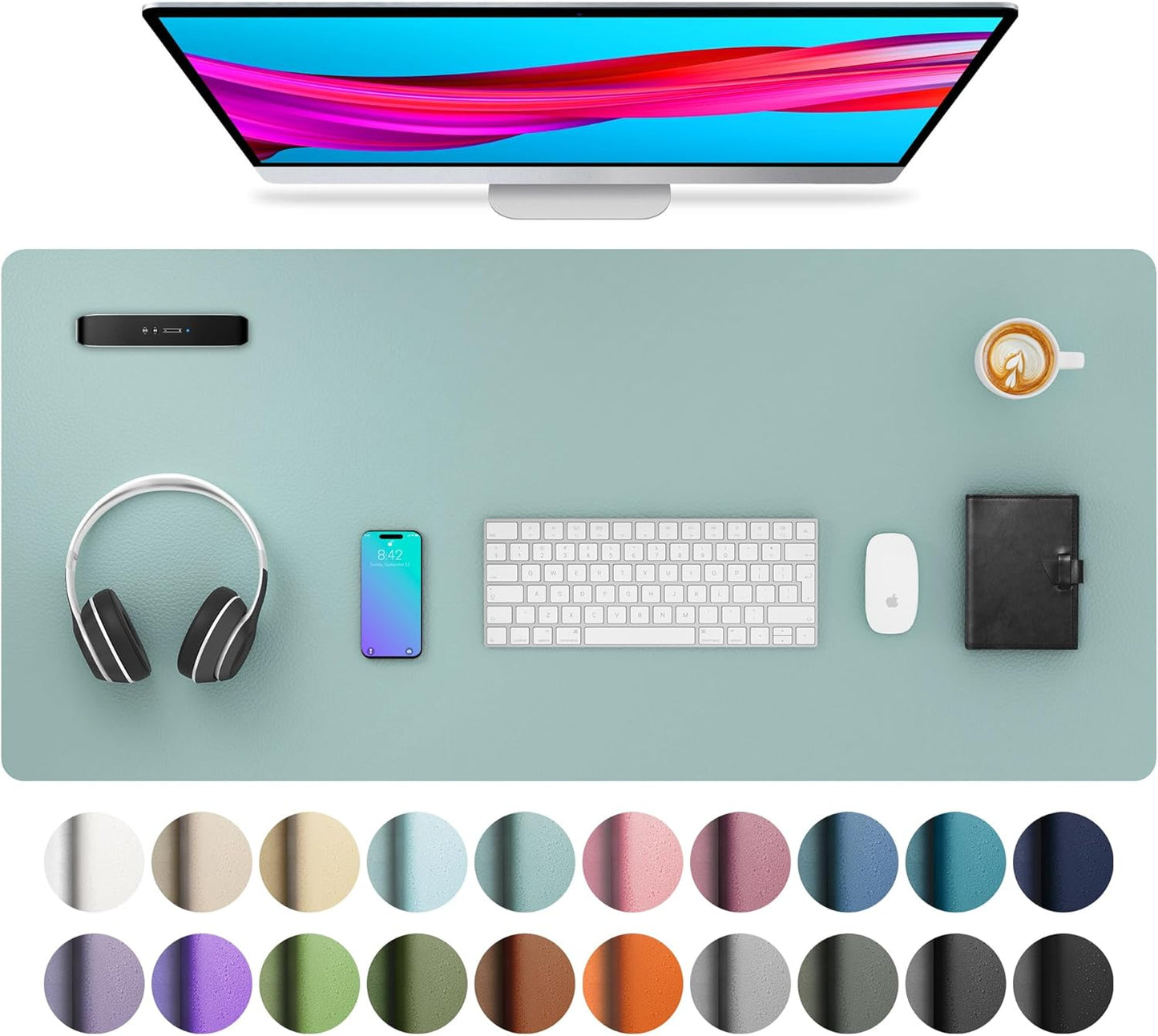 Aothia Leather Desk Pad Protector, Mouse Pad, Office Desk Mat, Non-Slip PU Leather Desk Blotter, Laptop Desk Pad, Waterproof Desk Writing Pad for Office and Home (Black,36" x 17") - Colors B