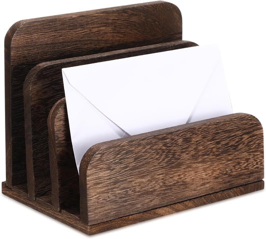 Briwooody Wooden Mail Organizer 3 Slots Mail Holder for Desk Wood File Paper Letter Holder for Letter Envelope Filing Cell Phone Document Storage, Organizer Tray for Office and Home(White)