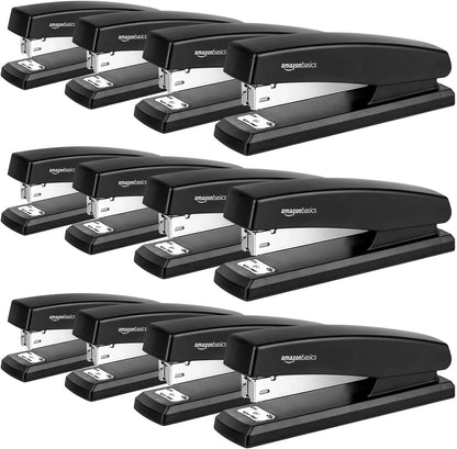 Amazon Basics Office Stapler with 1000 Staples, 25 Sheet Capacity, Non-Slip, Black, Home Office