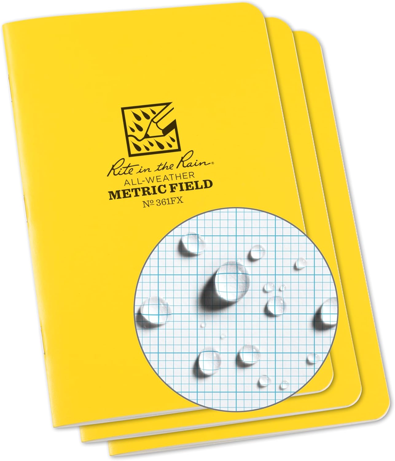 Rite In The Rain Weatherproof Stapled Notebook, 4.625" x 7", Orange Cover, Universal Pattern, 3 Pack (No. OR71FX)
