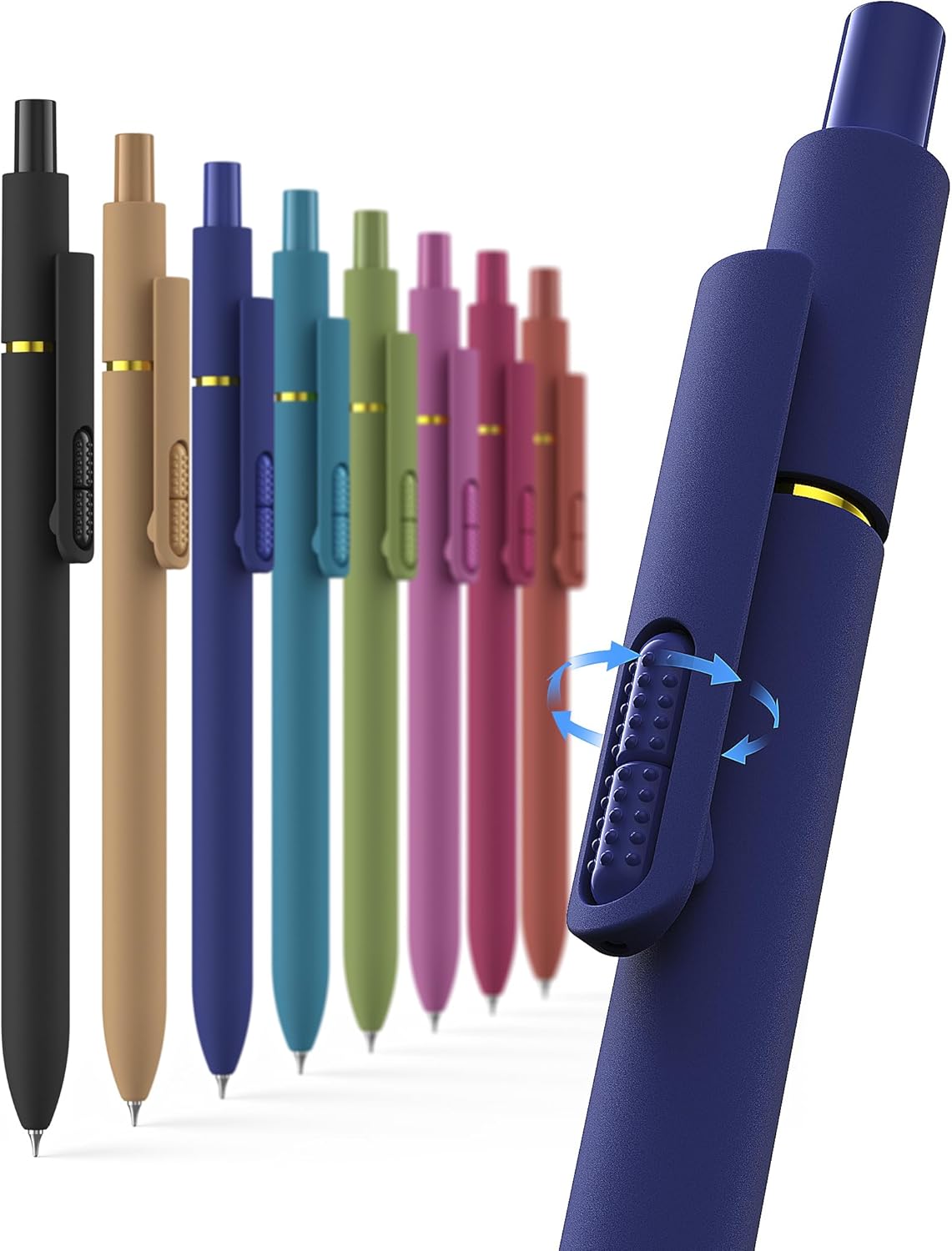 Hiacry 8 Pcs Gel Pens - 0.7mm Fine Point Smooth Writing Black Ink, Quick-Dry Long Lasting Fidge Pens, School & Office Supplies for Men Women