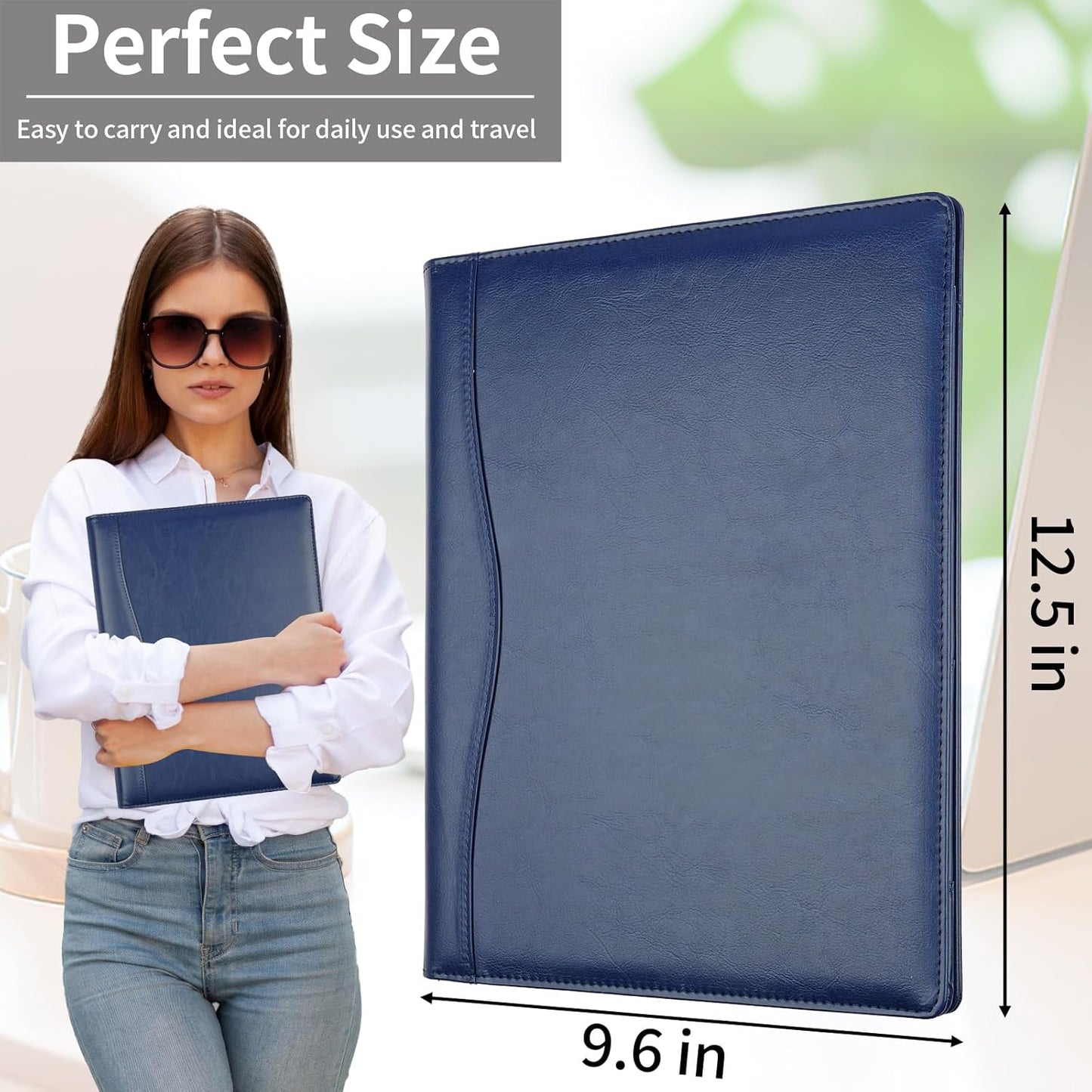 MOWPOG Professional Padfolio Portfolio Binder, Faux Leather Interview Resume Folder, Letter Size A4 Legal Writing Pad Holder, Document Organizer for Business School Office Conference (Black)