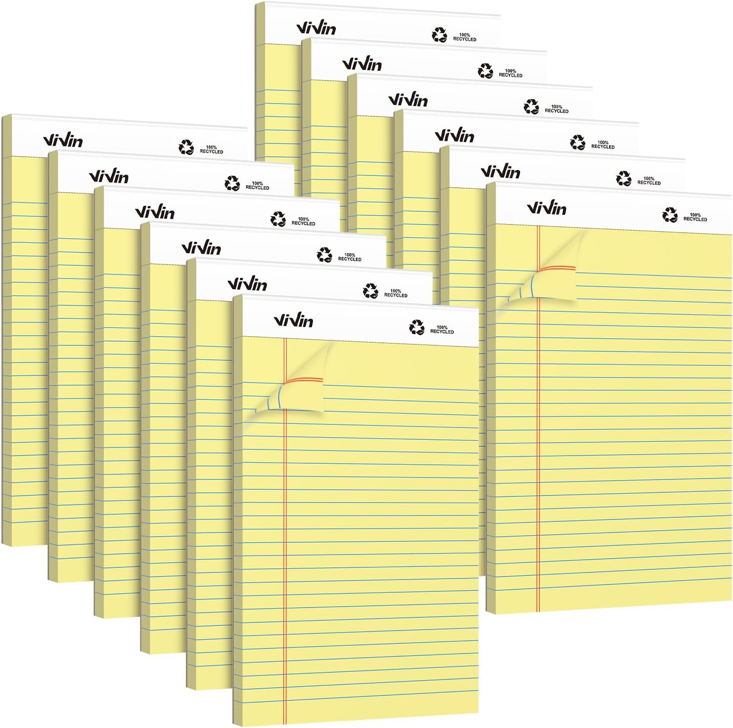 ViVin Legal Pads 8.5 x 11 Inch, Wide Ruled Note Pads, 12 Pack, 50 Sheet/Pad, Perforated Writing Pads, Notepads for Office Home School, 600 Sheets, White Paper