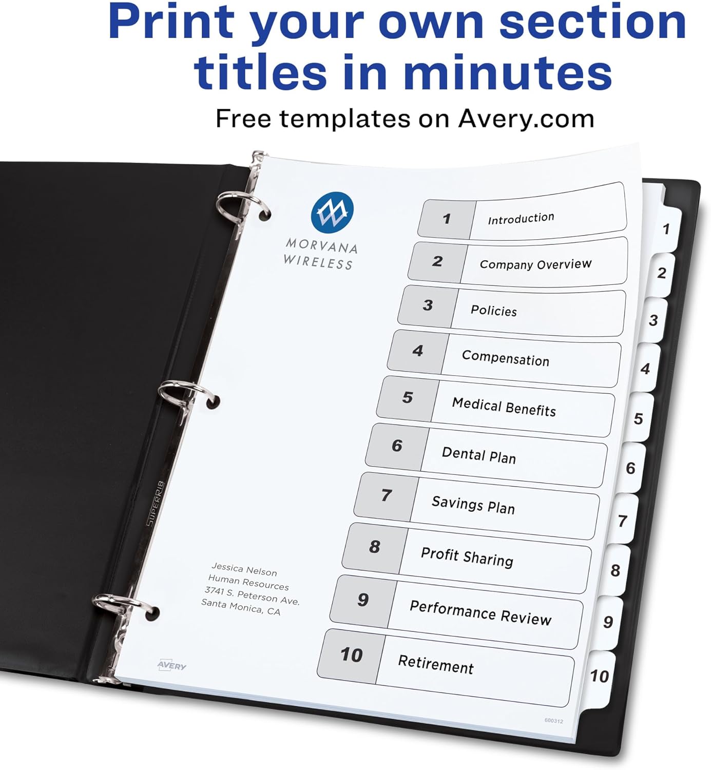 Avery Dividers for 3 Ring Binders, 10 Tabs per Set, Customizable Table of Contents, Classic White Tabs, Great for Organizing Reports, Projects, and More (11134)