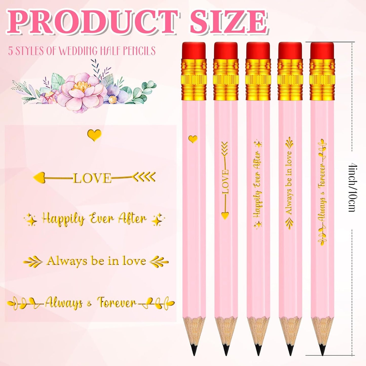 Crtiin 50 Pcs Bridal Shower Pencils Half Golf Wedding Pencils with Eraser 4 Inch Short Pocket Pre Sharpened for Wedding Game Bridal Shower Presents Classroom School(Wood Color)